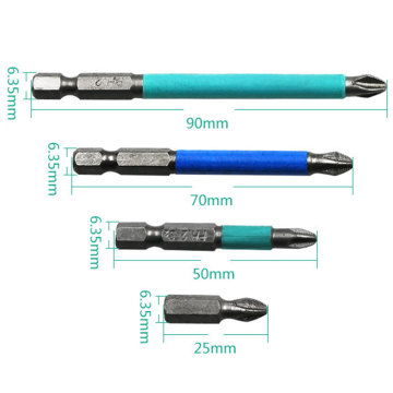 25mm/50mm/70mm/90mm PH2 Strong Magnetic Single Head Cross Screwdriver Bit Non-slip 1/4" Hex Shank Drill Bit