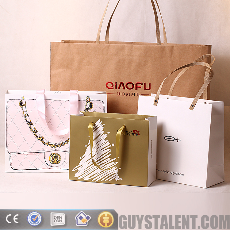 custom oem print color paper bags luxury kraft craft paper silk ribbon handle gift packaging shopping bags with your own logo