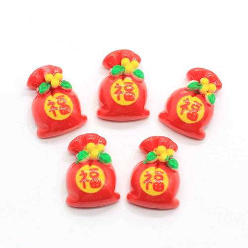 100pcs Chinese Style Red Lucky Bag Shaped Resin Cabochon For Holiday Party Decor DIY Craft Kids Toy Ornaments