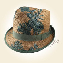 Fashion paper straw top hat,printing hat ,pape cloth grosgrain tape with bow