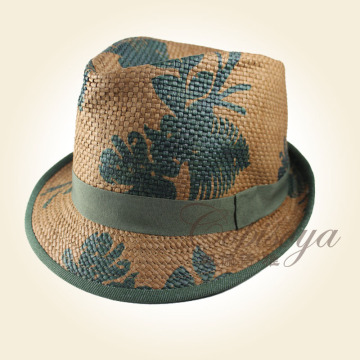 Fashion paper straw top hat,printing hat ,pape cloth grosgrain tape with bow