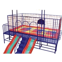 Square Trampoline with Slide and Enclosures for Kids' Outdoor Fun
