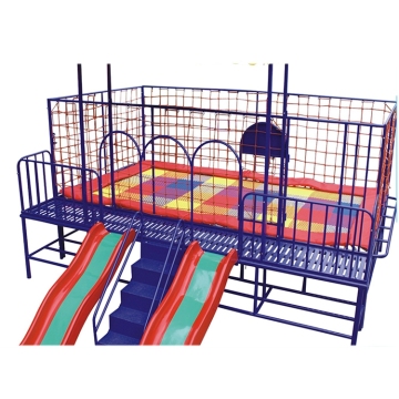 Square Trampoline with Slide and Enclosures for Kids' Outdoor Fun
