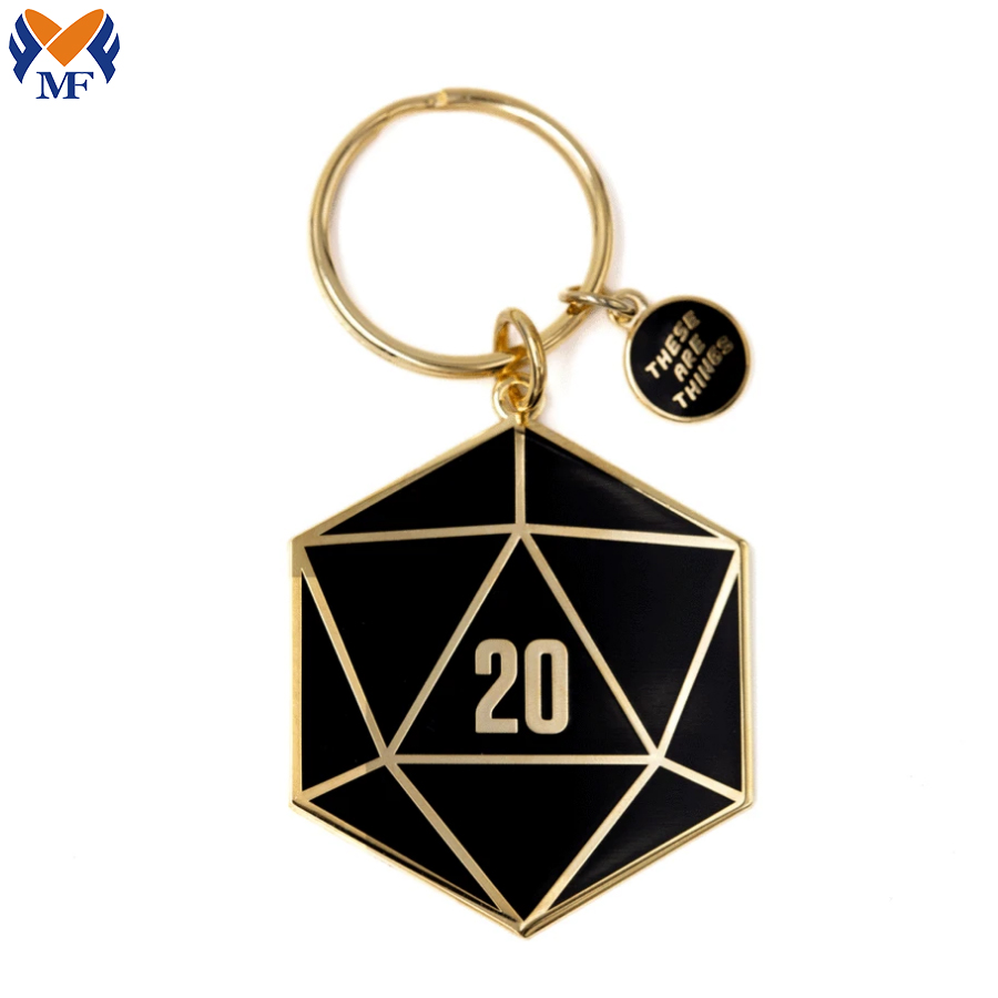 พวงกุญแจโลหะเคลือบสีดำ D20 แบบกำหนดเอง