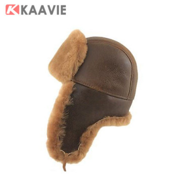 winter fur lei feng brown Genuine leather trapper hat