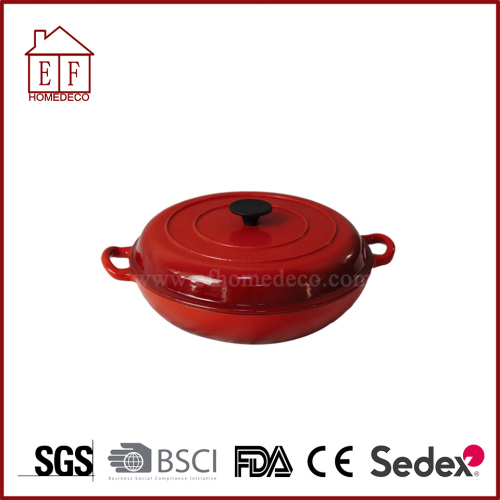 Round red enamel casserole