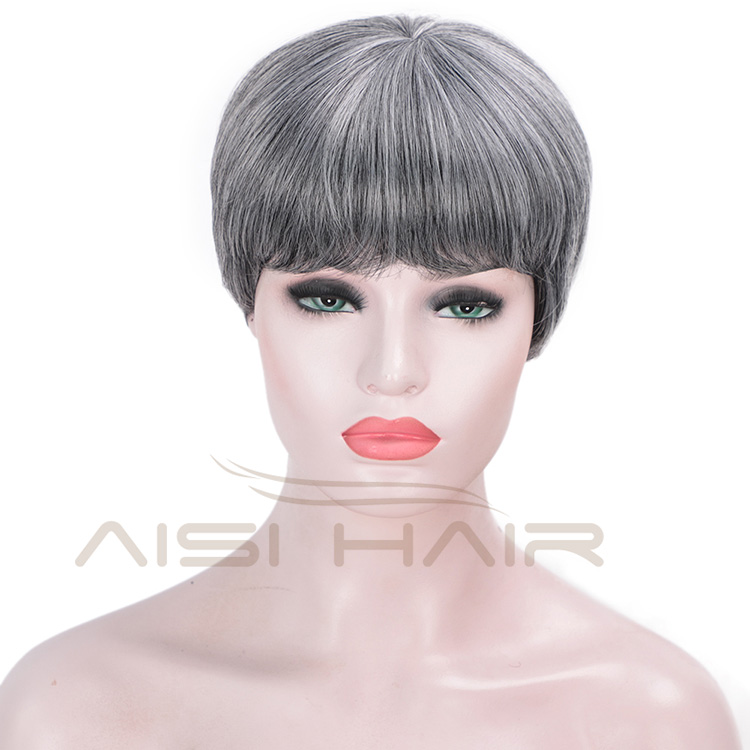 Aisi Hair Straight Bob Wigs Synthetic Hair Short Party Hair Cosplay Wig for Women Grey Mixed Black Short Bob Wigs