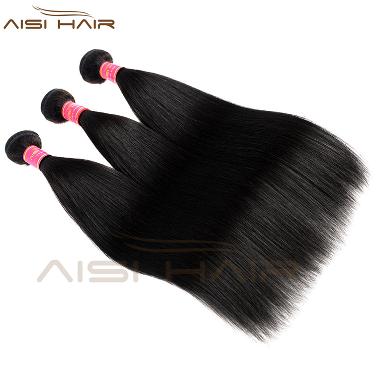 Aisi Hair Top Quality Black Silky Straight Wave Human Hair Brazilian Human Hair Bundles Extension For Black White Women