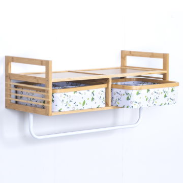 Wall-Mounted Bamboo Towel Rack with Drawers