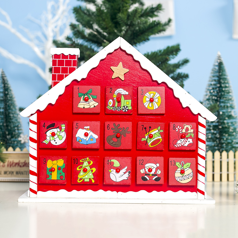 Popular Christmas decoration painted snow roof hut Countdown Calendar storage box for Christmas gifts