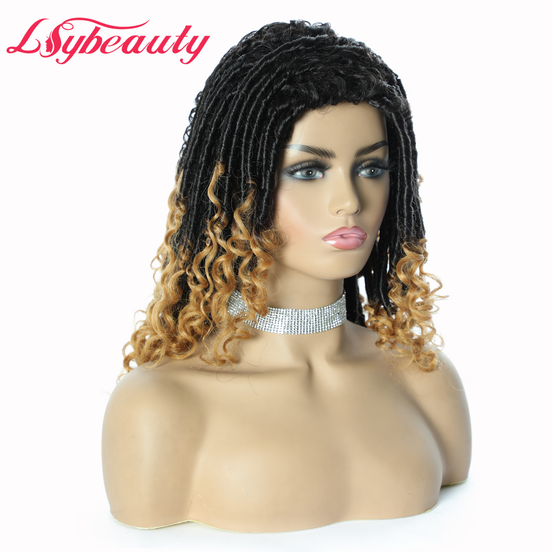 Crochet Braiding Blonde Goddess Faux Locs Human Hair Wigs, Twist Braiding Dread Locks Pre Made Human Hair Wig for Black Women