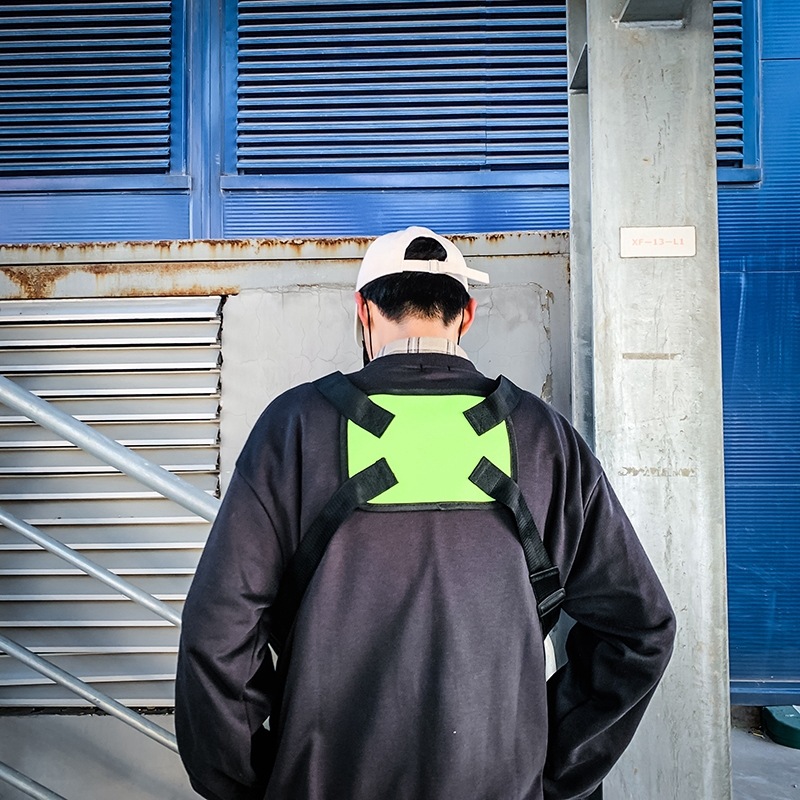 Custom logo neon green color graffiti pattern 3M reflective logo hip hop tactical universal chest rig bag men