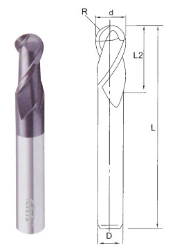 Solid Carbide 16mm 2 Flute Ball Nose Milling Cutter for Steel