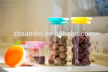 1L cylinder glass food container with colorful cover