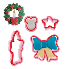Plastic Christmas Wreath Platter Biscuit Fondant Dough Cookie Cutter Mold with Template Stencil for Royal Icing