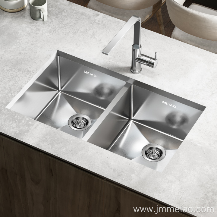 Stainless Steel Double Bowl Undermount Handmade Kitchen Sink