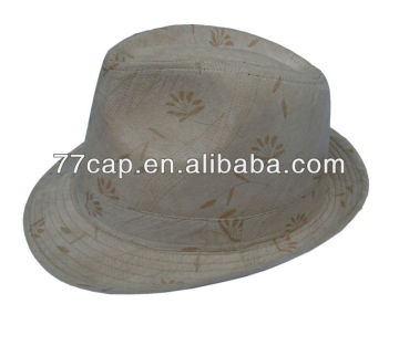 polyester /cotton printing short brim trilby Fedora summer Hat