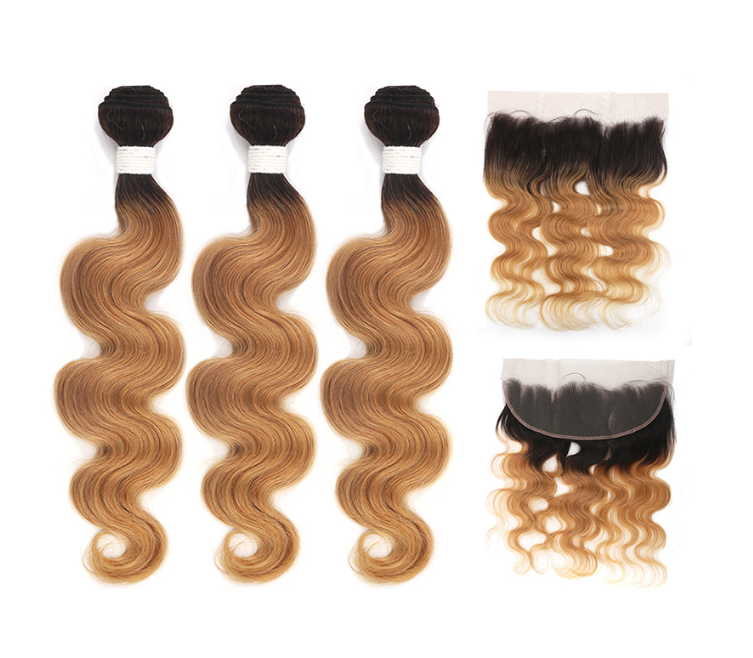 Ombre Blonde 8A Grade Virgin Brazilian Body Wave Hair Weaves With Frontal, Wholesale Cuticle Align Hair Vendors