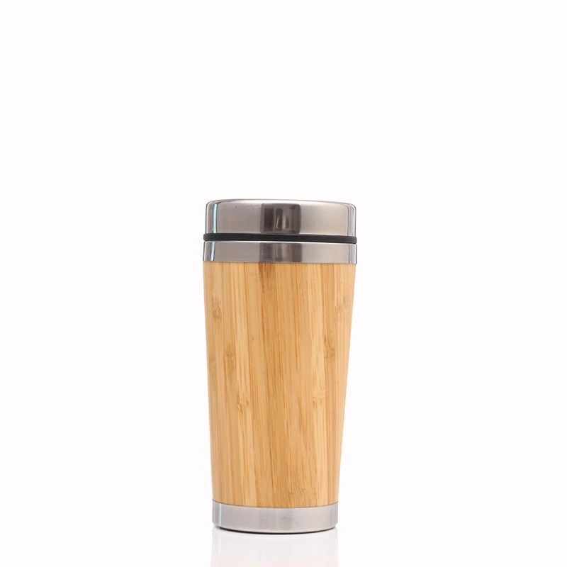 Duble Walls 304stainless Steel Thermos Cup with Bamboo Shell and Food Grade PP Lid