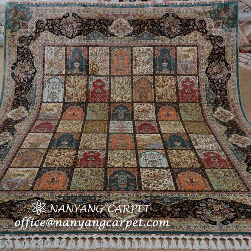 8'x10' Handmade Tabriz Persian Silk Rug Garden Scene