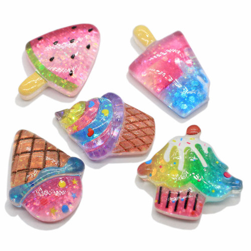 Glitter Colorful Fruit Flat Back Resin Cabochon Candy Watermelon Ice Cream Scrapbooking Crafts DIY Phone Deco Parts Accessories