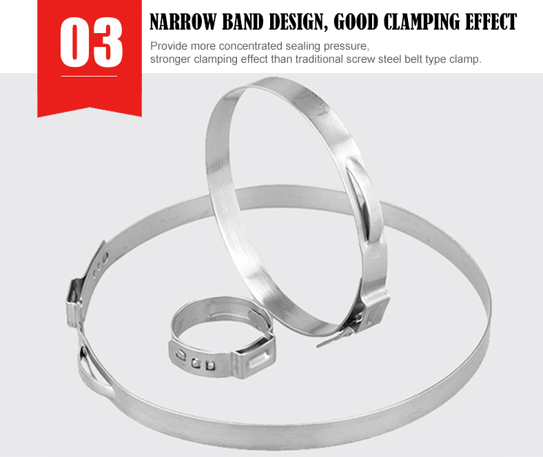 SS304 Stainless Steel Single Ear Stepless Hose Clamp For Pipe Clamps