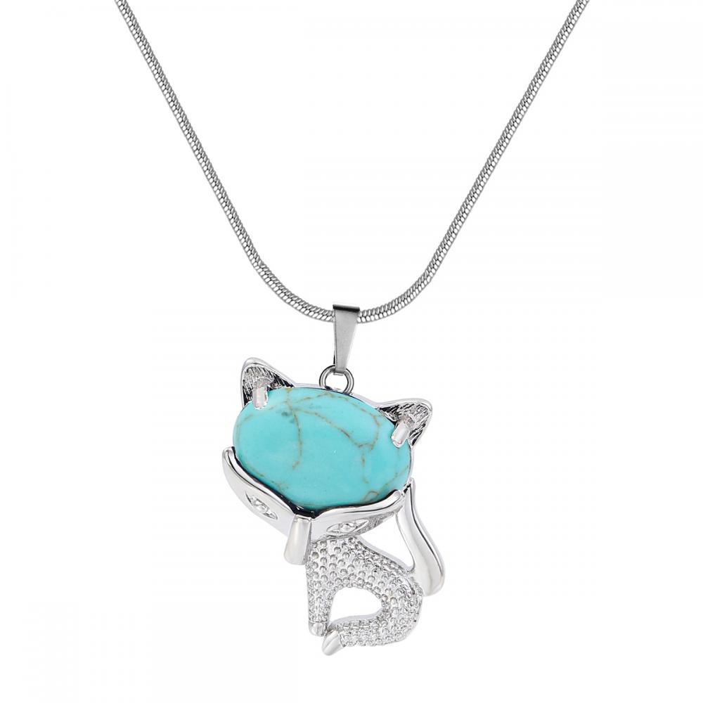 Turquoise Luck Fox Collier pour femmes hommes guérison énergie cristal amulet animal pendant bijoux de pierres précieuses