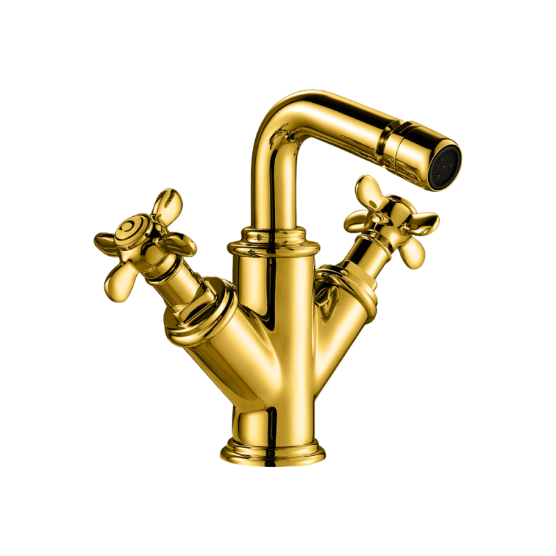 Gold Bidet Mixer with Double Lever