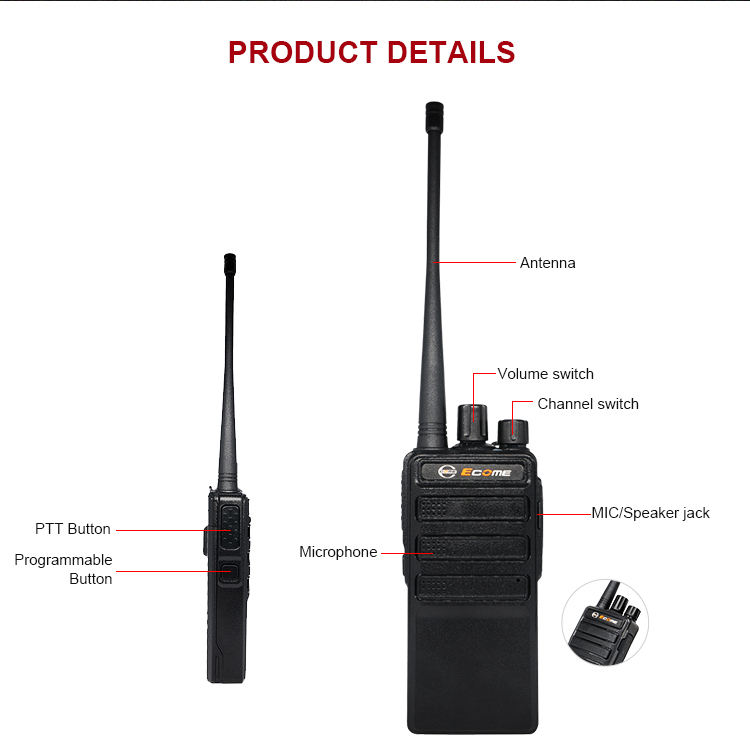 العمل UHF Walkie Talkie لمسافات طويلة ميني مكونة 2 الطريق الراديو walkie talkie