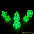 BESCON DARK ELVES Glowing Dice Set (7 Stück), Übergröße GLOW IN DARK Geschnitzte Rollenspiele RPG-Würfel-Set