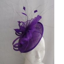 Purple Ladies Fascinator Hats With Pleated Sinamay Piece , Coque Peacock Feather