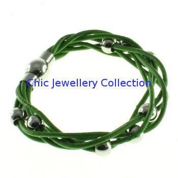 Customized Green Leather Wrist Bracelets Outlet , Magnetic Wrist Bracelet