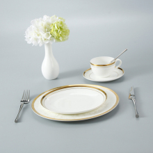 High-End Luxury Vintage Gold Rimmed White Fine Bone China Dinnerware Sets