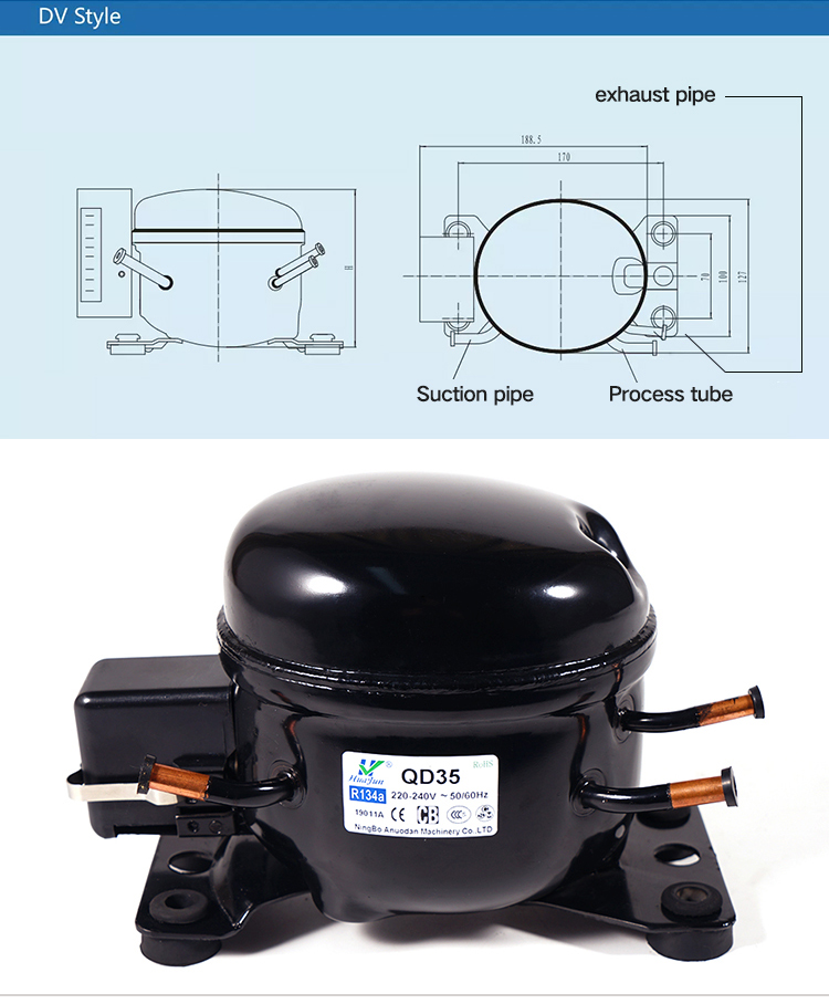 HuaJun China Factory Online Shopping Exporter New CE RoHS CCC 1/9 HP Compressor For Refrigerator/ R134a Refrigerator Compressor