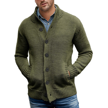 Mens Stand Collar Cardigan Sweater