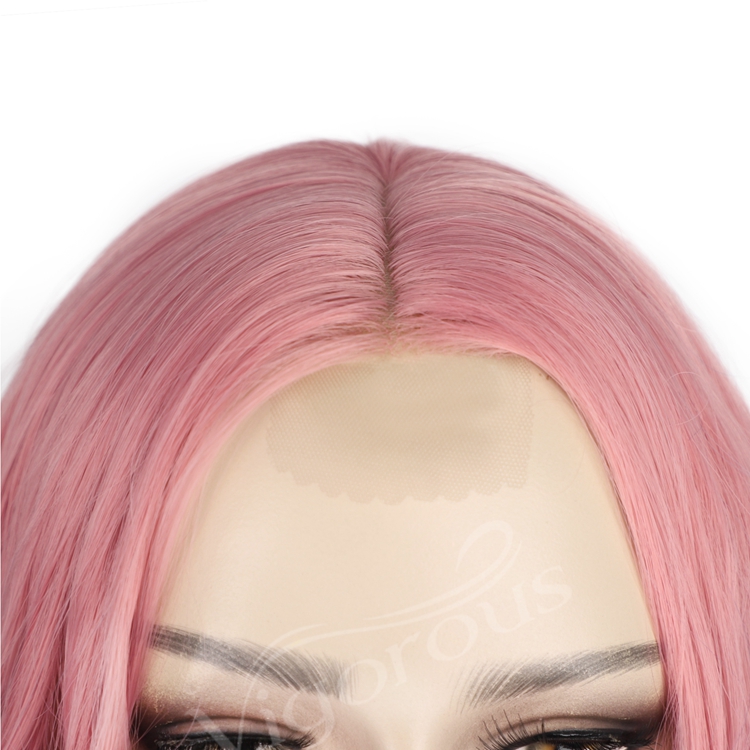 Vigorous High Quality Heat Resistant Ombre Pink To Blue Curly High Fiber Lace Front Cheap Women Wig Synthetic Hair
