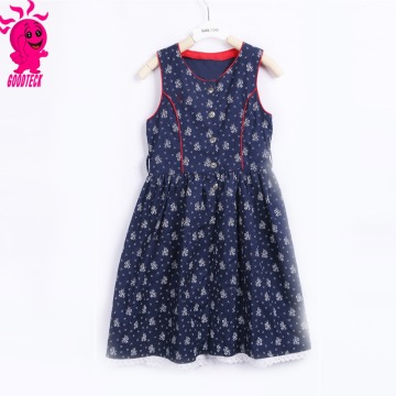 Hot sale girl's dress, girls pretty princess dress,navy blue printing girl dresses