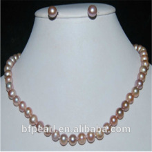 8-9mm Round Lavender Freshwater Pearl Necklace and Earings