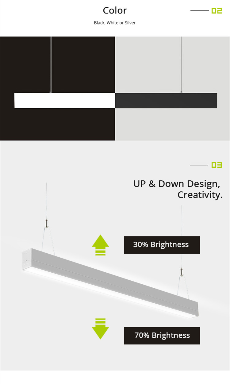 UGR 19 Office linkable led linear light, Black Linear Led Light, up and down led pendant light