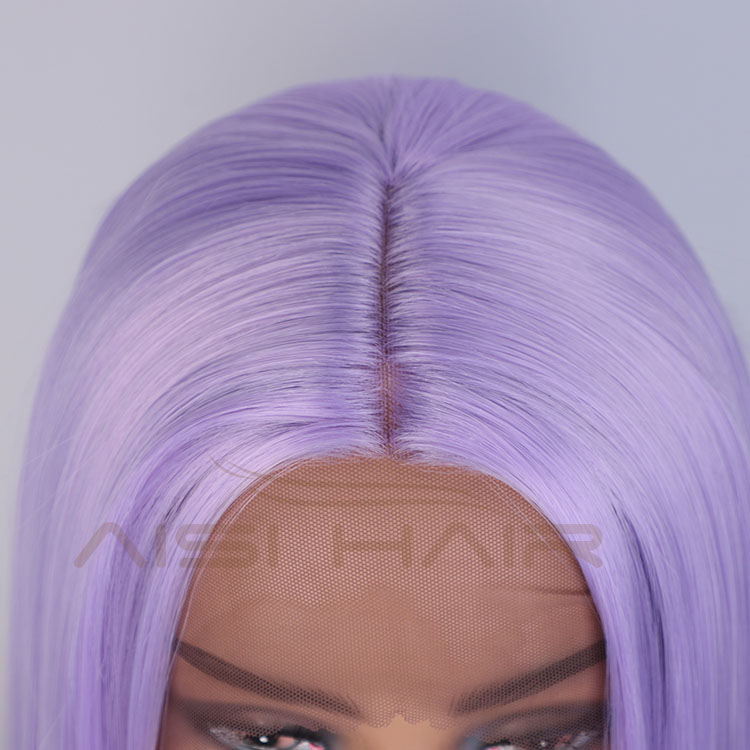 Aisi Hair Medium Long 16 Inch Purple Wig Cosplay Swiss Lace Wig Silky Straight Synthetic Lace Frontal Hair Wigs For Black Women