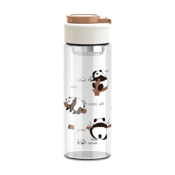 460ml panda print high borosilicate glass water bottle