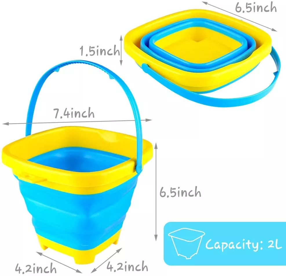Topwill Square Summer Luaran Luar Portable Silicone Silicon Sanding Folding Bucket Bucket Bald