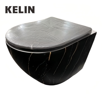 KELIN Luxury Black Gold Marble Wall Hung Toilet Bowl