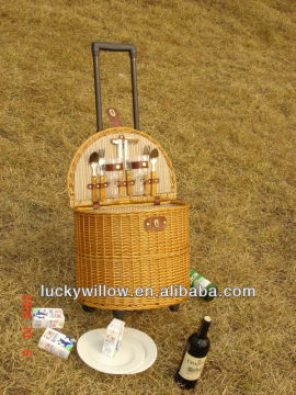 convenient willow picnic baket with wheels&pull rod wholesale