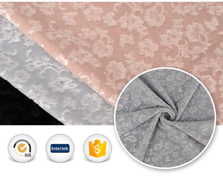 Hot selling low price Tissus velours  designer embossing floral  polyester pink velvet embossed fabric velour