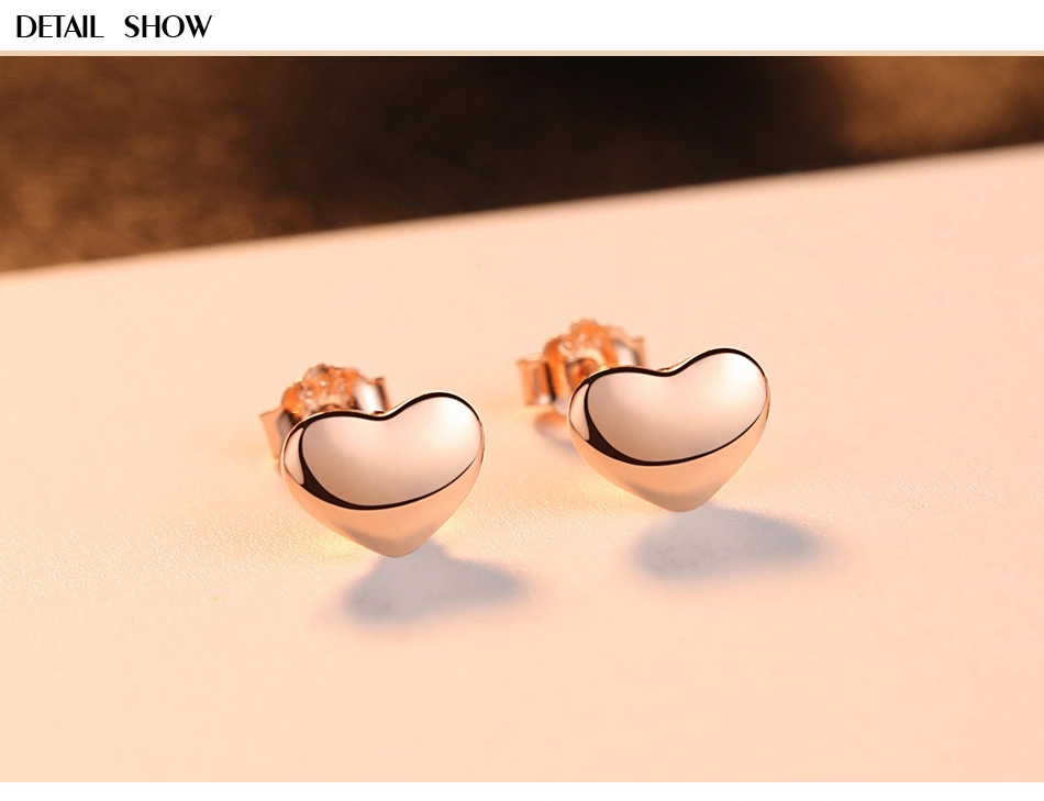 Charming Love Heart Rose Gold Genuine 925 Sterling Silver Stud Earrings