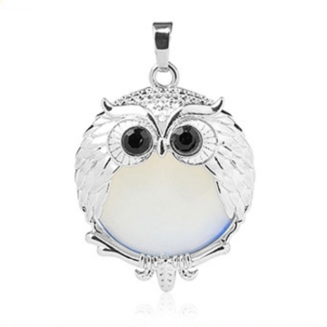Opalite 24mm Beads Silver Owl Pendant