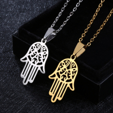 18K Gold Plated Stainless Steel Hamsa Fatima Hand Necklace Jewelry for Women: Fashionable & Non-Tarnish Design