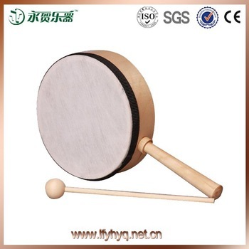 Single head musical instrument toy hand drum, wooden hand drum