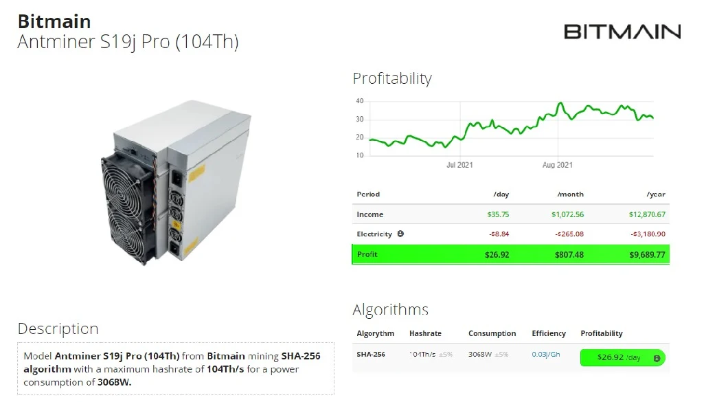 2021 New Bitmain Antminer S19j PRO 104t Bitcoin Mining Machine S19j PRO 104th Asic Miner